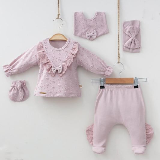 Set  5pz bimba con Dettagli in Pizzo 100% cotone 0-3 mesi