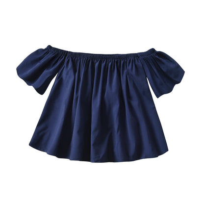 Completo Elegante  Estivp Bambina con Top a Spalle Scoperte e Pantaloni Svasati