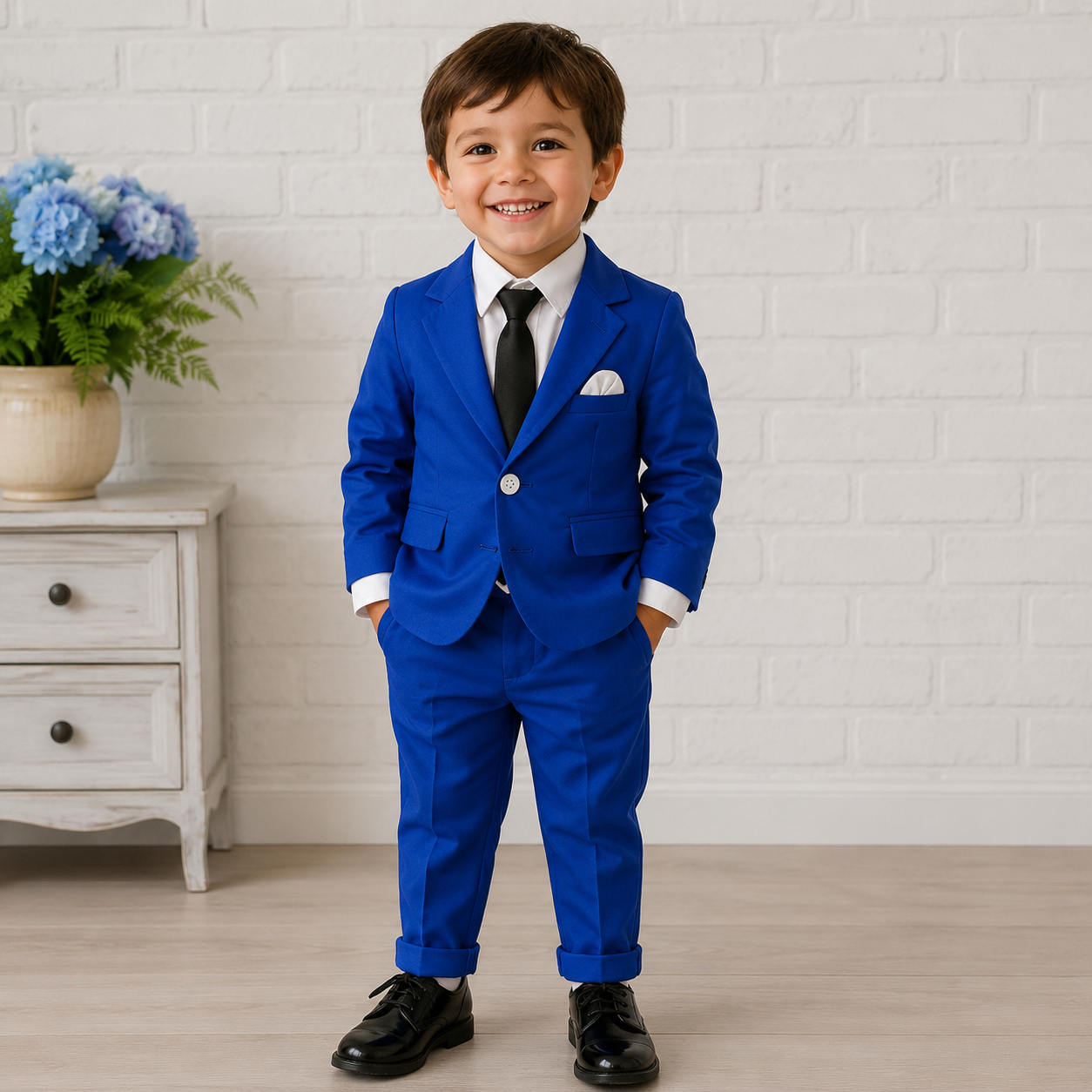 Completo Elegante Bimbo 4 Pezzi – Blu Royal con Cravatta