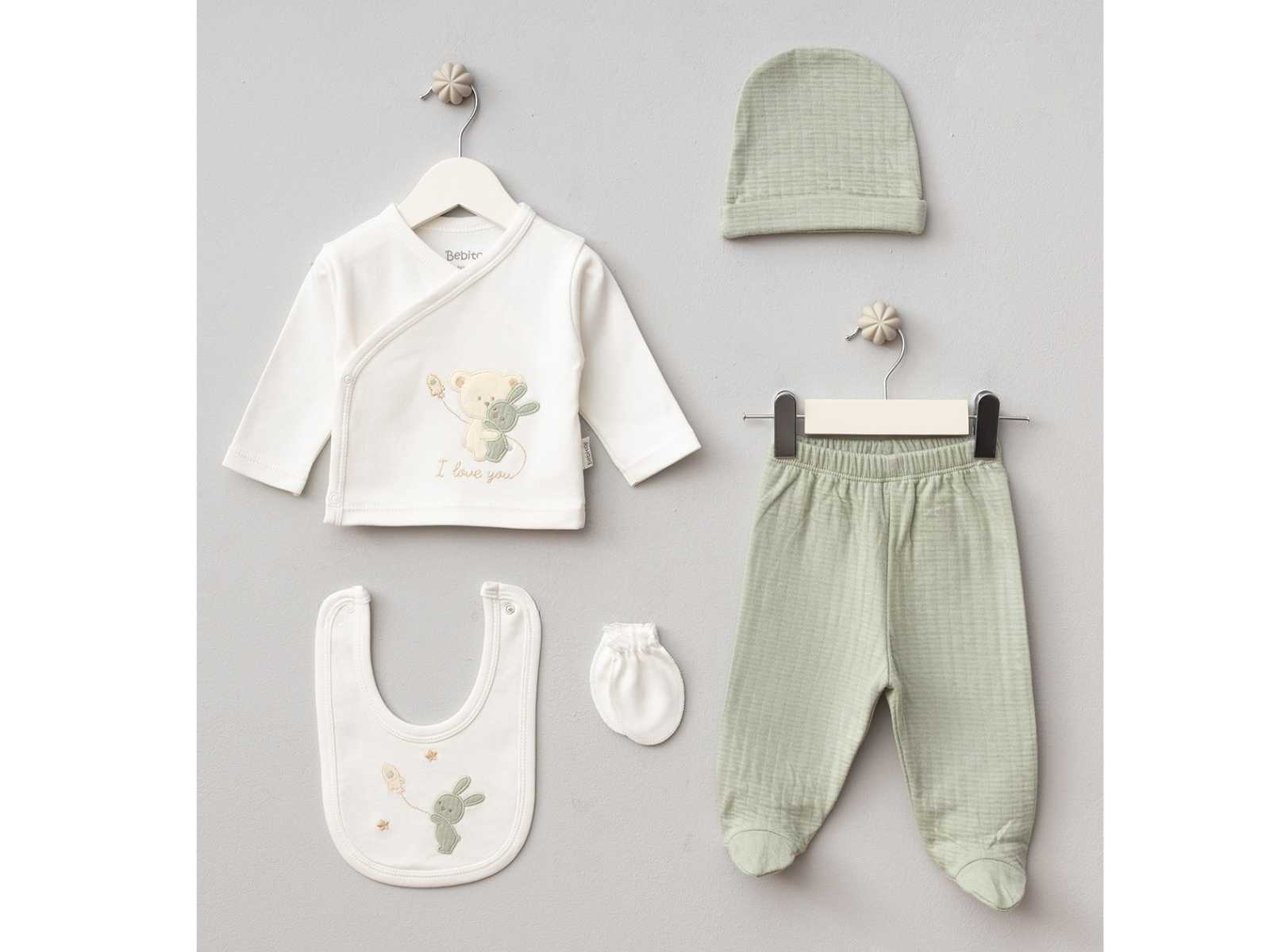 Set Neonato/a Neutro "Ti Amo"- 5 Pezzi🧸 Estivo Verde Salvia Bimbo/ Bimba