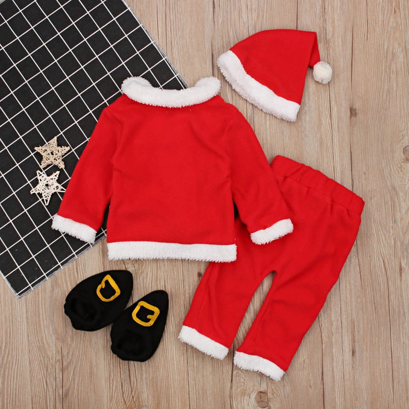 Completo Natalizio Neonato 4 pezzi – Giacca, Pantaloni, Cappellino e Scarpine – Babbo Natale