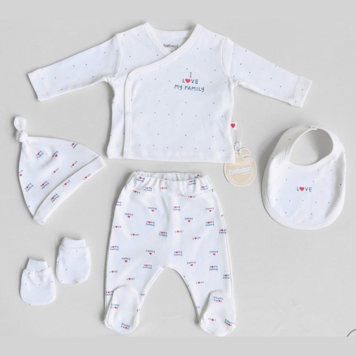 Set Neonato/a  Bimbo/ Bimba "I Love My Family" – 5 Pezzi