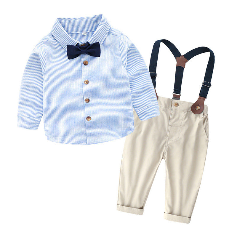 Completo Elegante per Bambino con Camicia, Bretelle e Papillon azzurro
