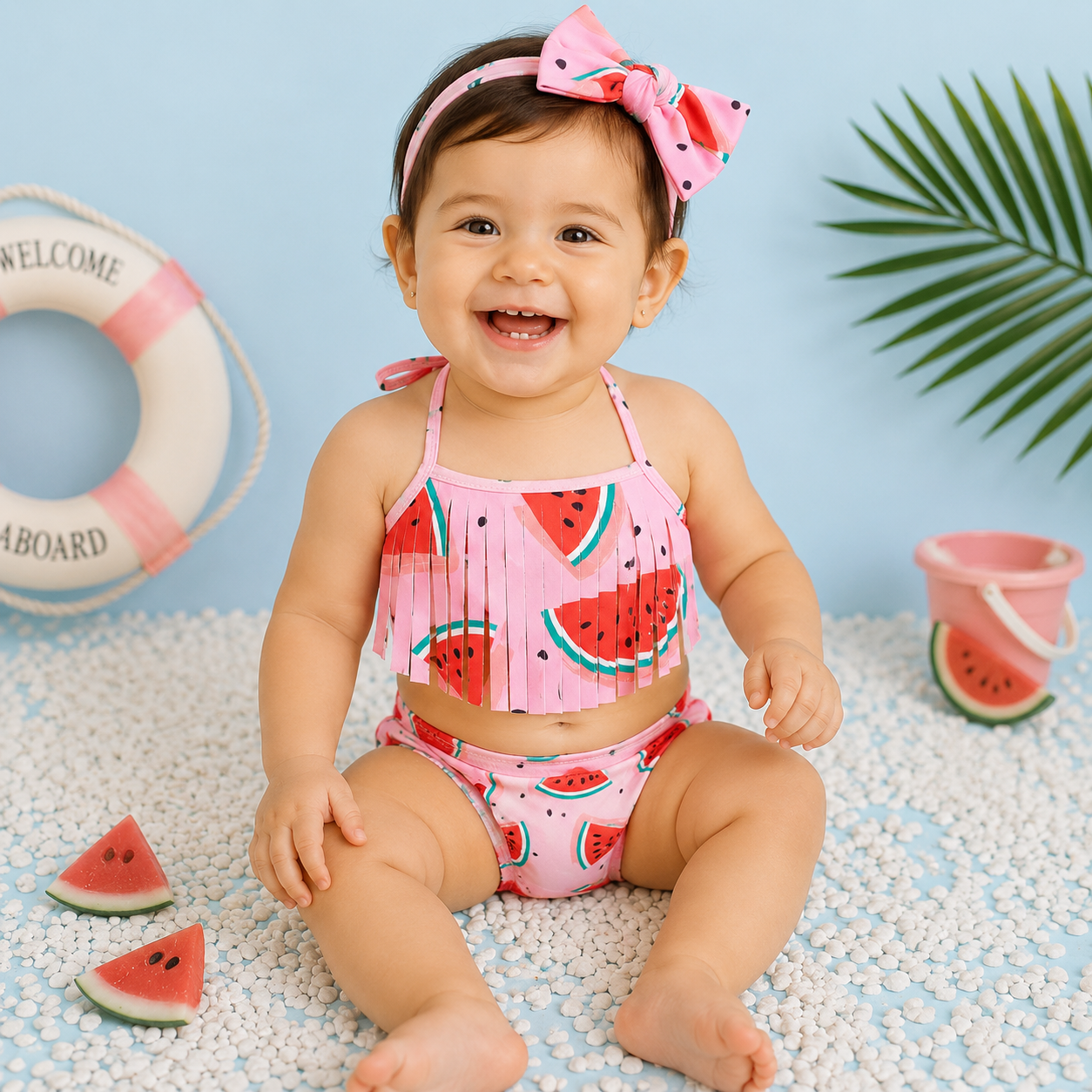 Costume bambina 3 pezzi  Fantasia Anguria Rosa