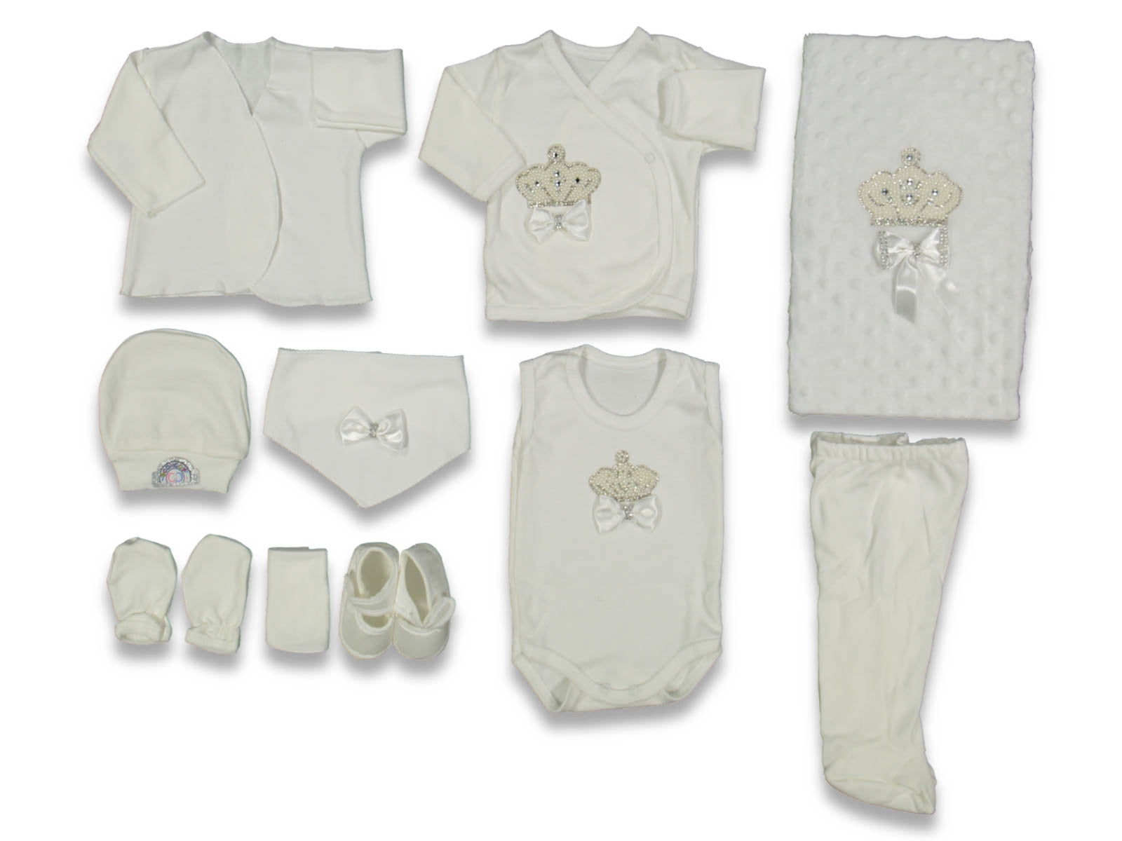 Set corredino  10 Pezzi in Cotone – con Ricamo Reale Corona