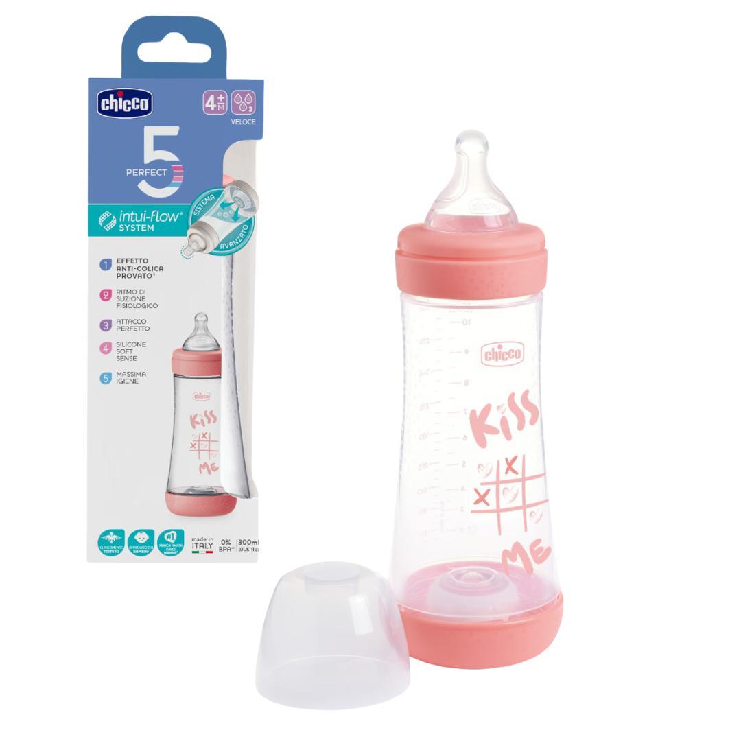 Biberon perfect 5 rosa 300ml in silicone 3 fori - Baby Shop Store