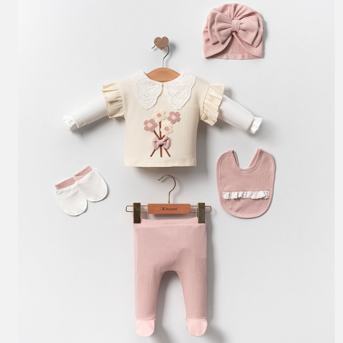 Set Caldo Cotone Vintage 5pz 0-3 mesi Bimba/ neonata rosa