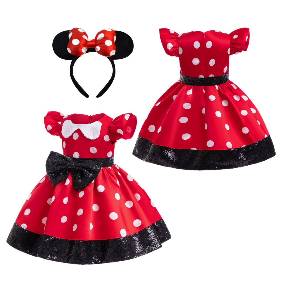 Vestito Rosso Pois con Cerchietto - Costume Classico per Bambine Minnie