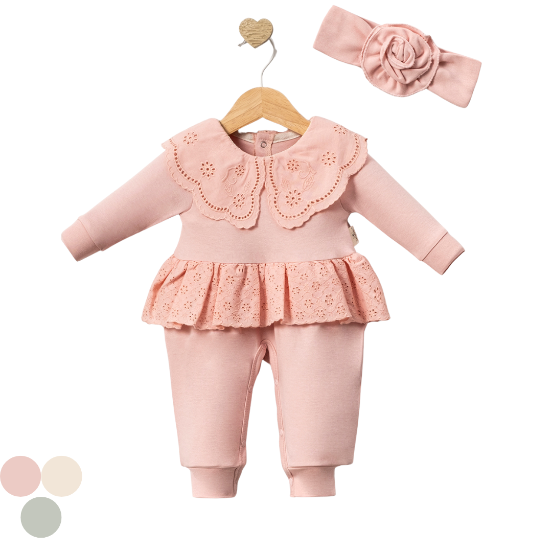 Tutina Neonata/ Bimba con Balza e fascia per capelli  100% cotone