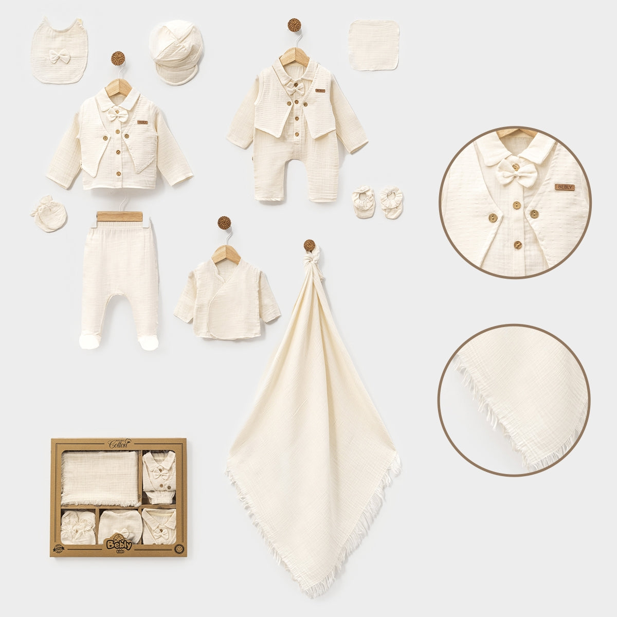 Corredino Neonato Elegante 10 Pezzi in Mussola di Cotone