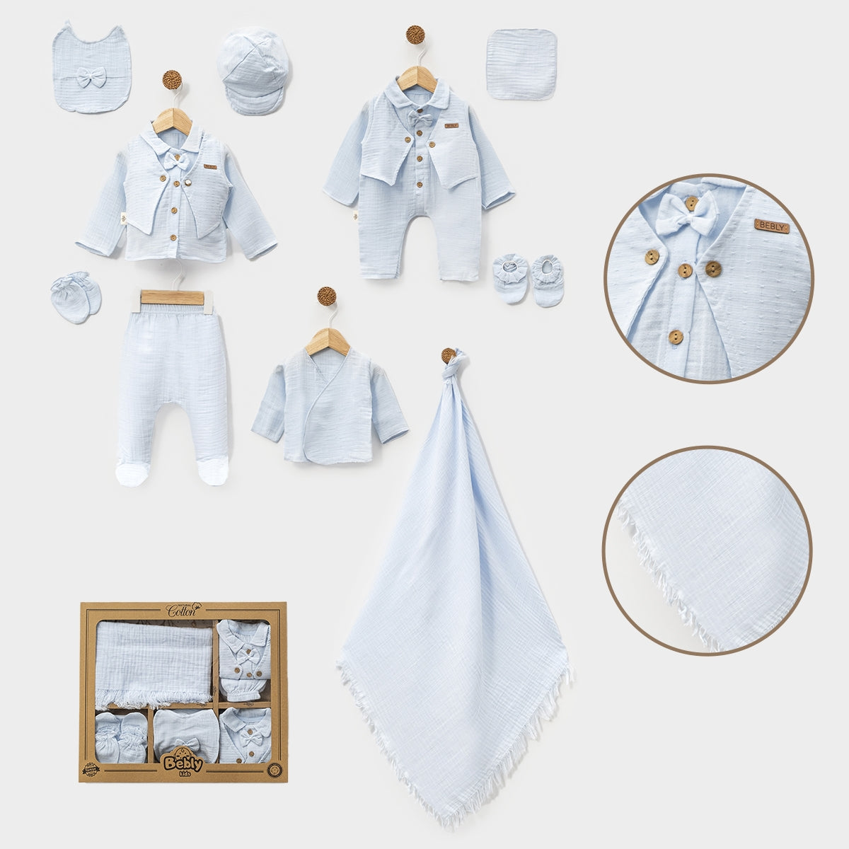 Corredino Neonato Elegante 10 Pezzi in Mussola di Cotone