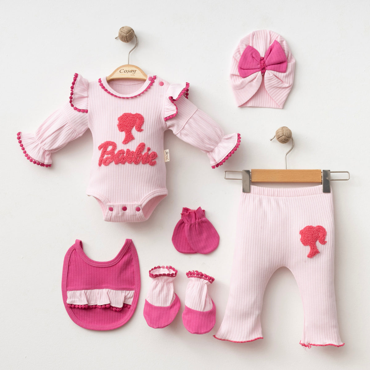Set Neonato "Barbie Style" 6 Pezzi rosa e Fucsia Fashion