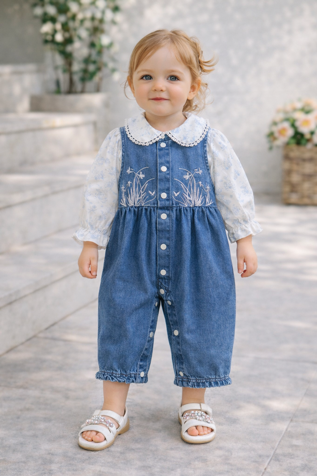 Completo Bambina 2 Pezzi – camicetta+ Salopette in Jeans