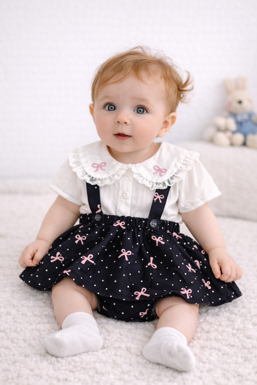 Pagliaccetto manica corta Completo Elegante Bambina con fiocchetti estivo