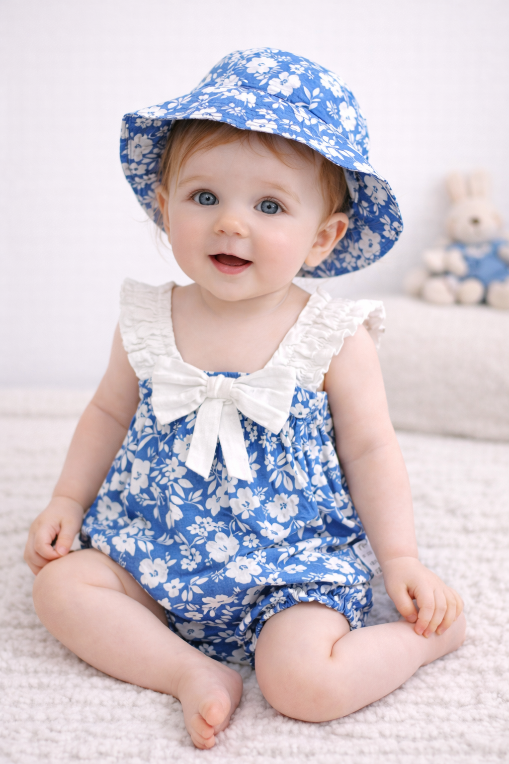 Completo Pagliaccetto Estivo Bimba  con Motivo Floreale Blu