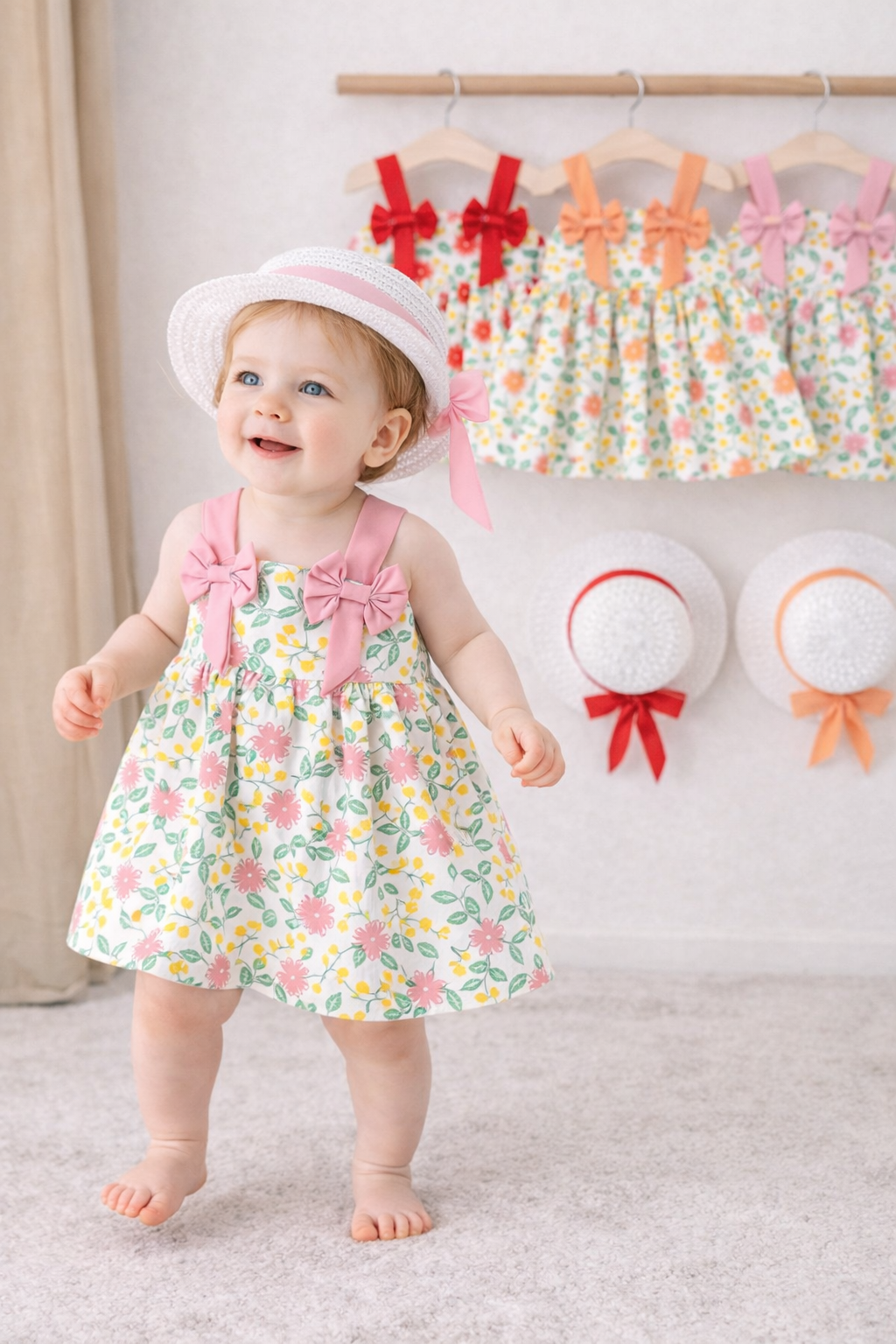 Abitino Estivo floreale per  Bimba con Cappello