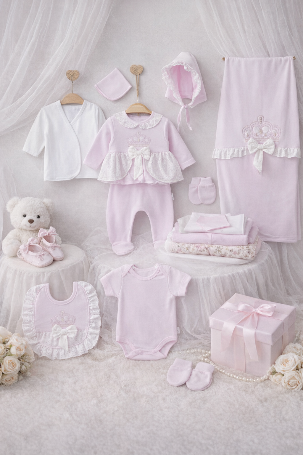 Corredino Nascita Principessa Rosa – Set 10 Pezzi Cotone Morbido