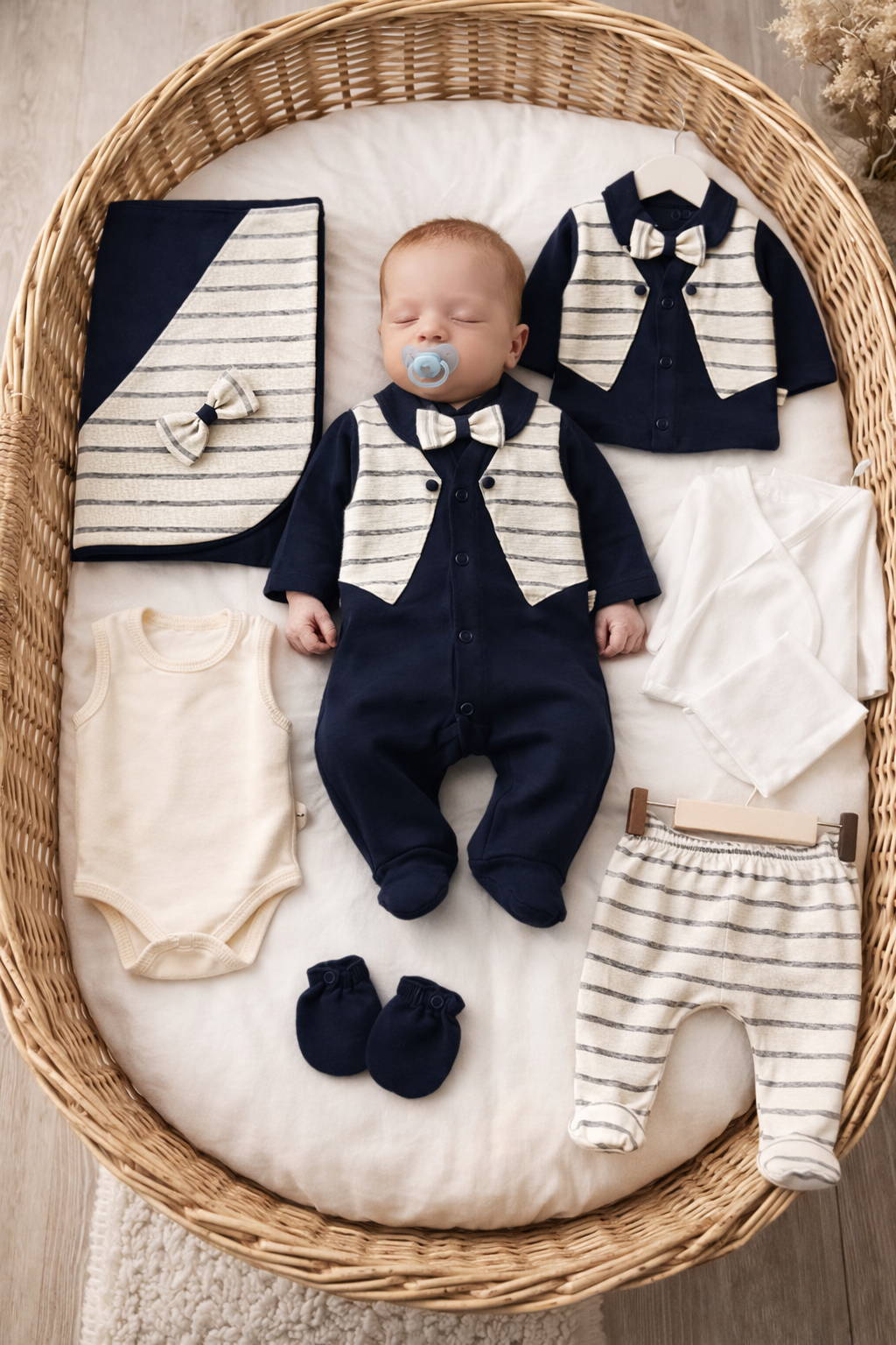 Set Neonato "Piccolo Gentiluomo" - 10 Pezzi in Cotone Premium