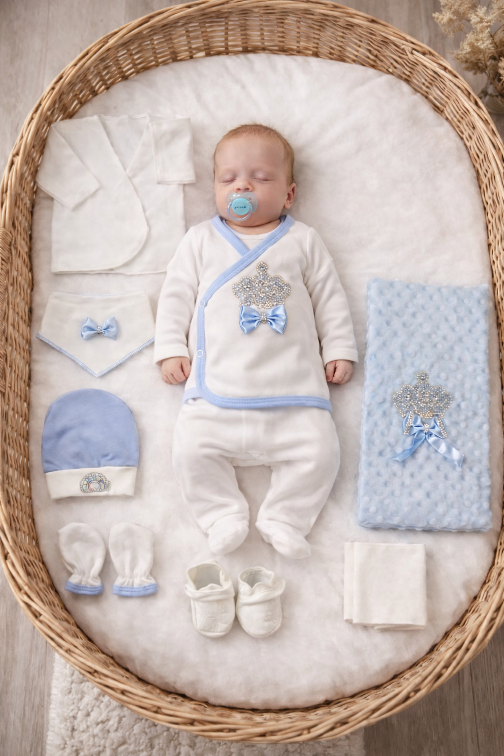 Set corredino  10 Pezzi in Cotone – con Ricamo Reale Corona