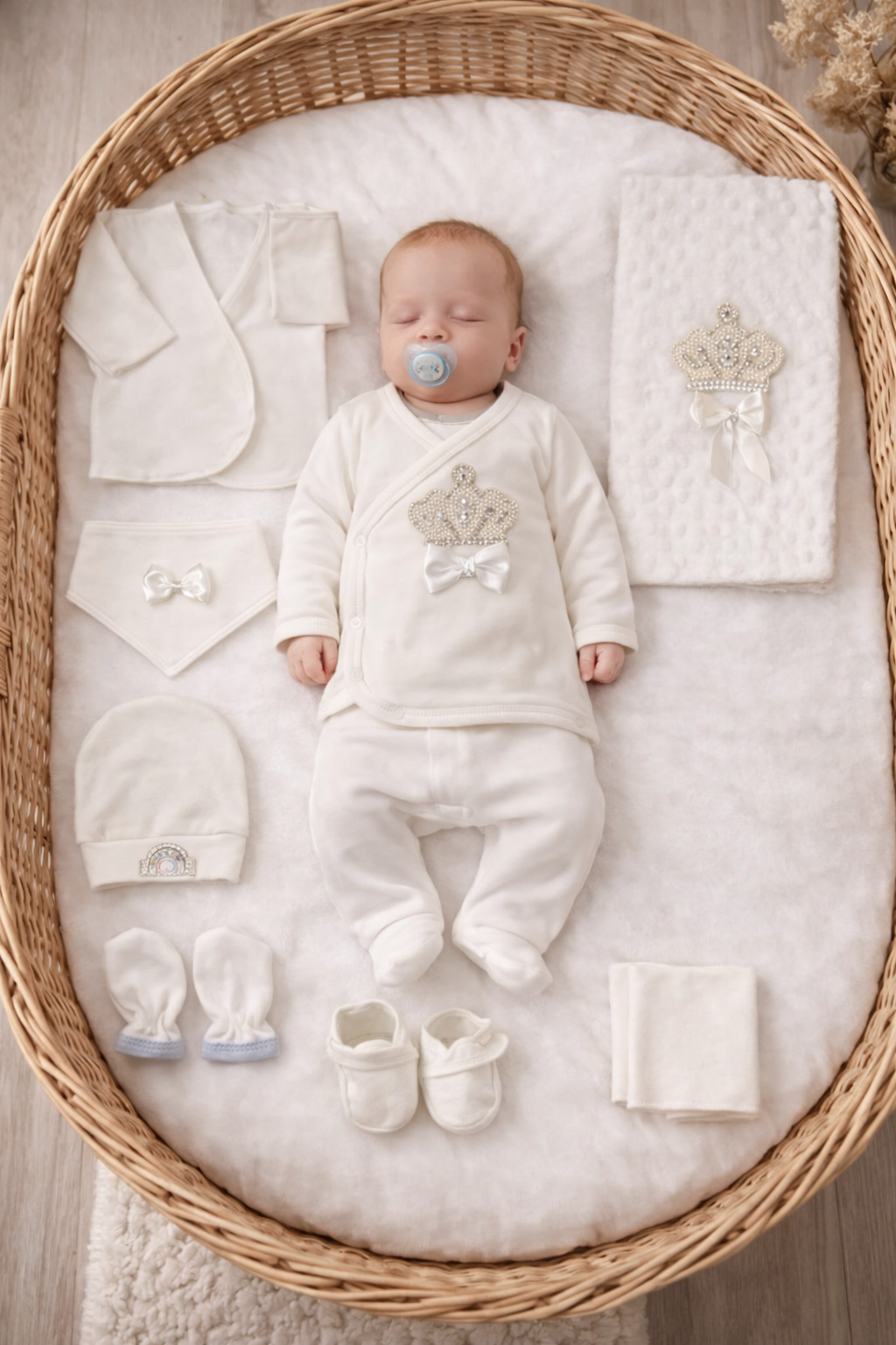 Set corredino  10 Pezzi in Cotone – con Ricamo Reale Corona