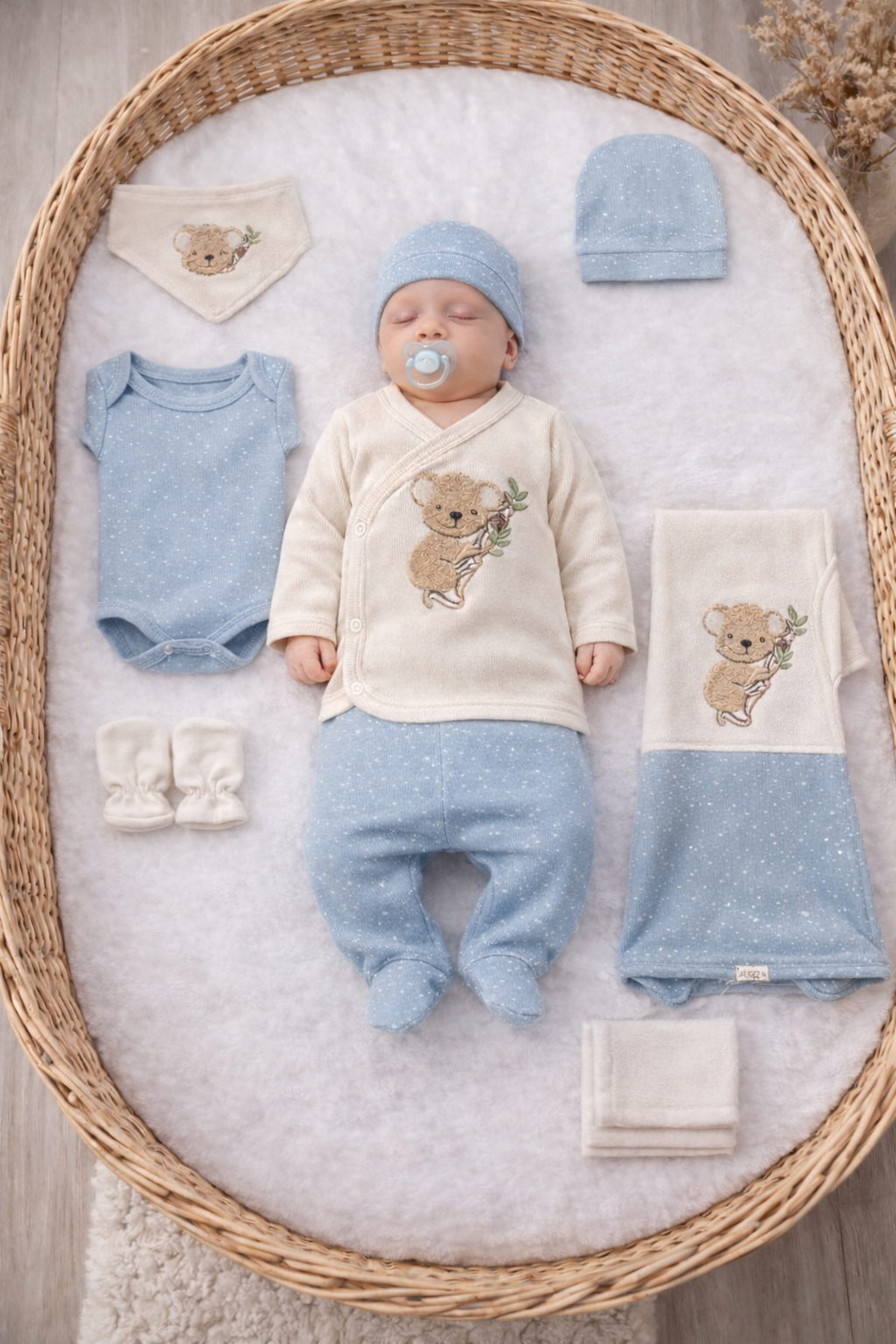 Set Neonato corredino 8 Pezzi in Cotone con Ricamo Koala