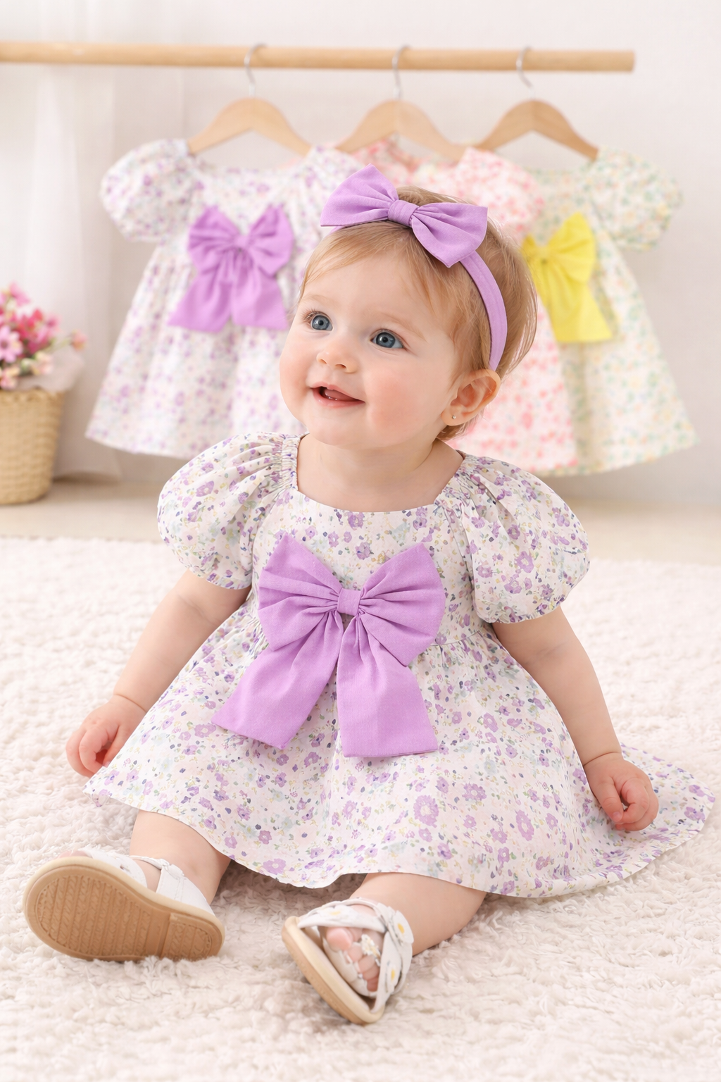 Abitino Estivo Bambina con Fiocco e Stampa Floreale