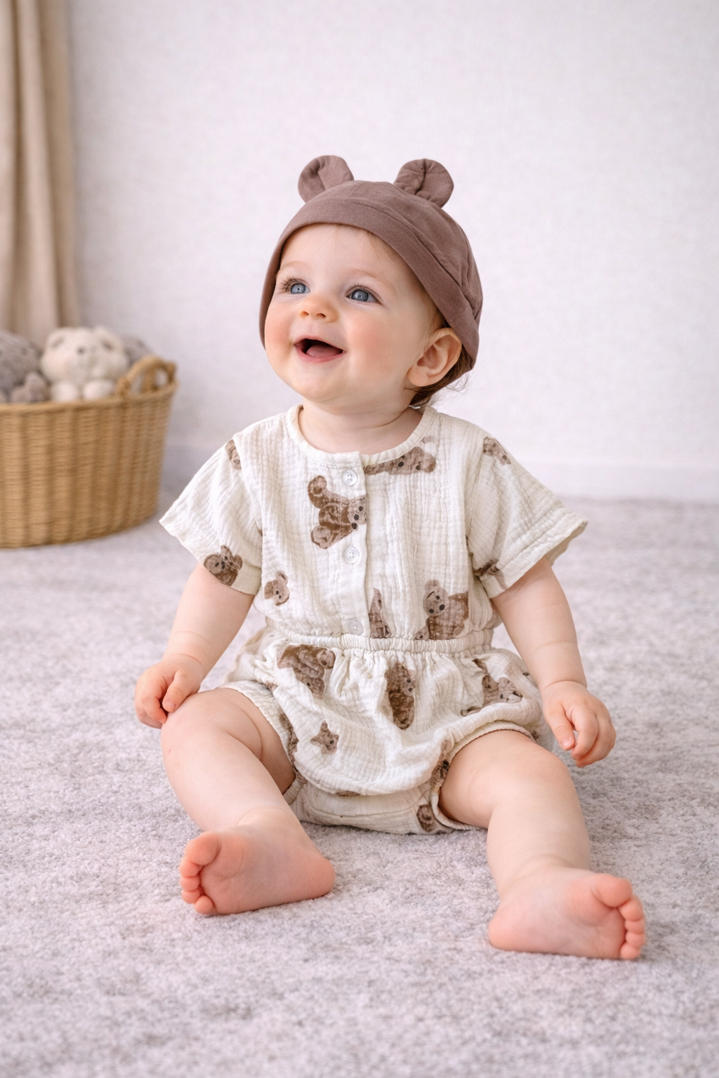 Set Neonato in Mussola con Cappellino Orecchie