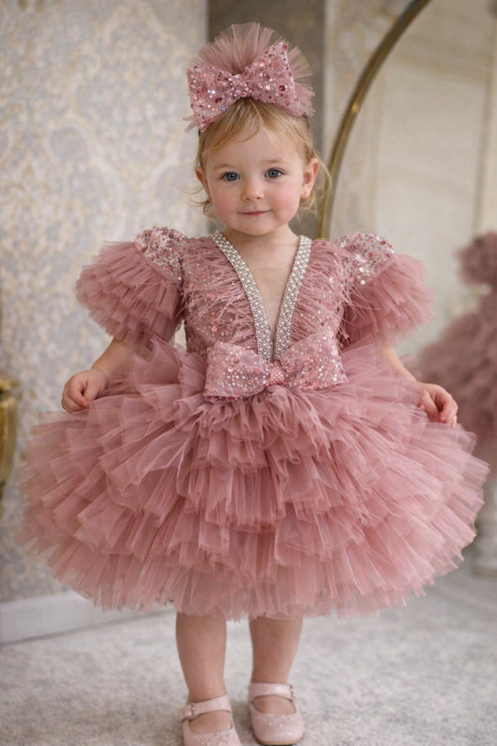 Elegante Abito da Principessa per Bambine - Rosa Tulle con Dettagli Brillanti