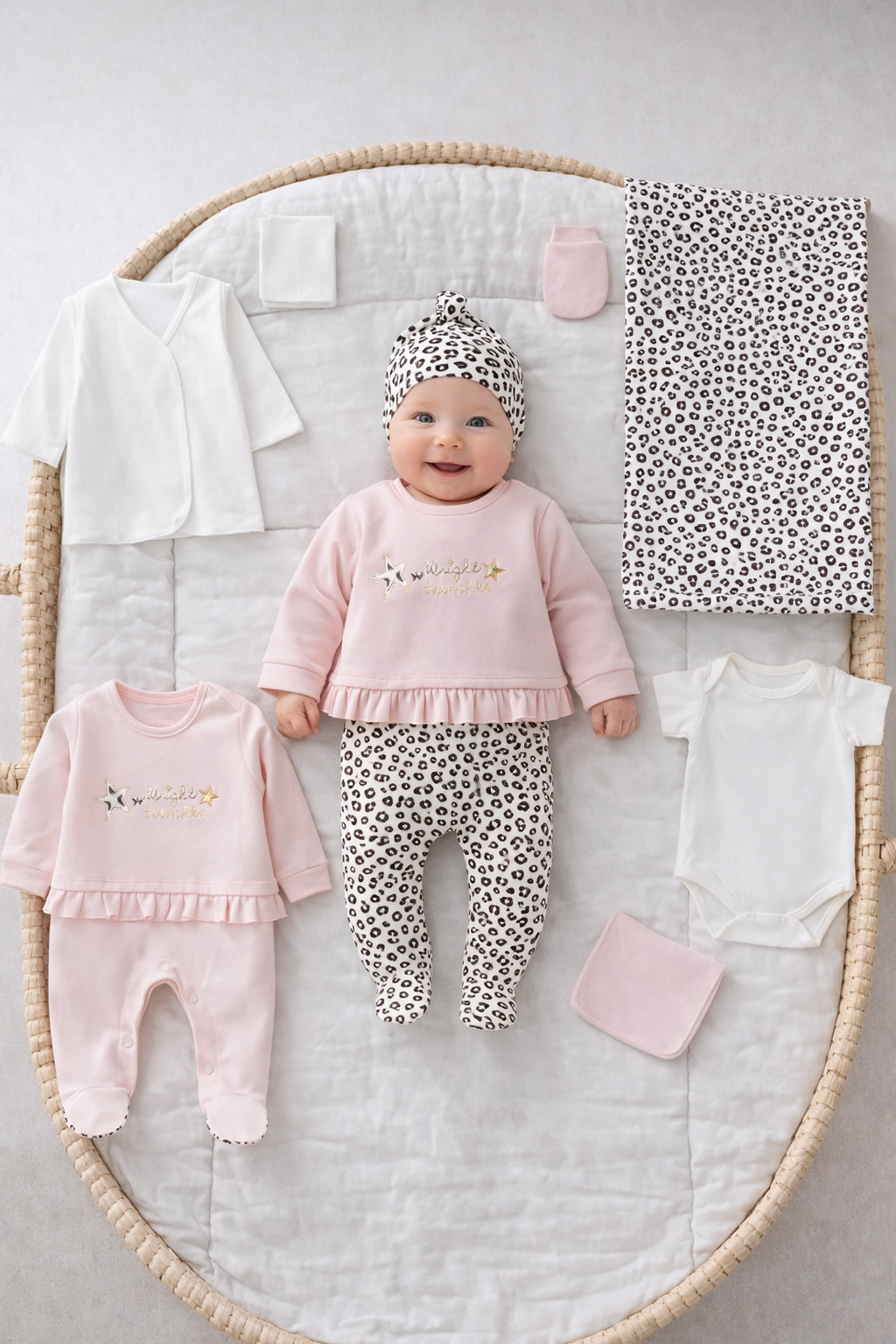 Set Neonata 10 Pezzi - Dolce Sogno Rosa con Stampa Animalier Cotone