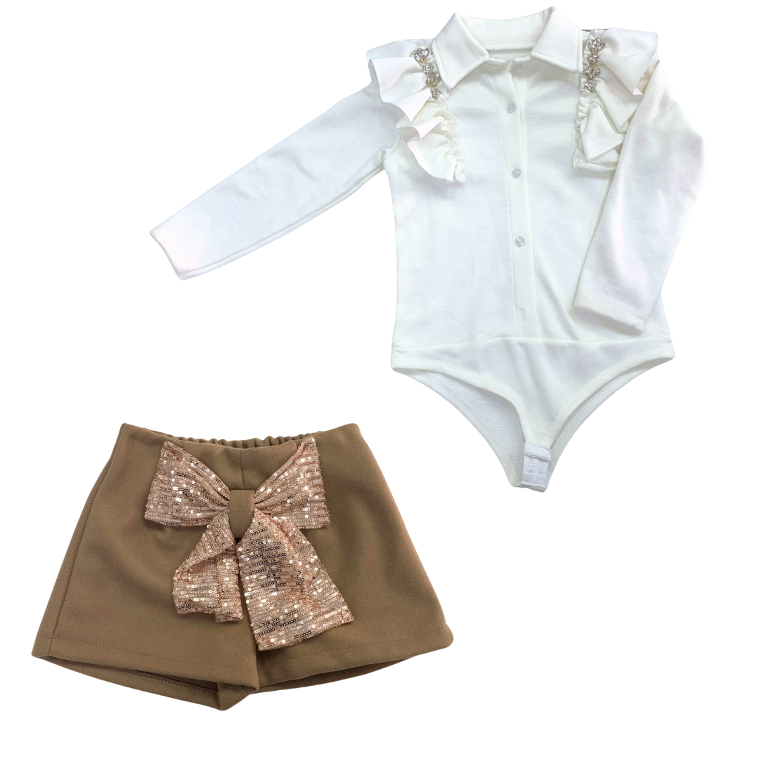 Completo Elegante Invernale Bambina Beige