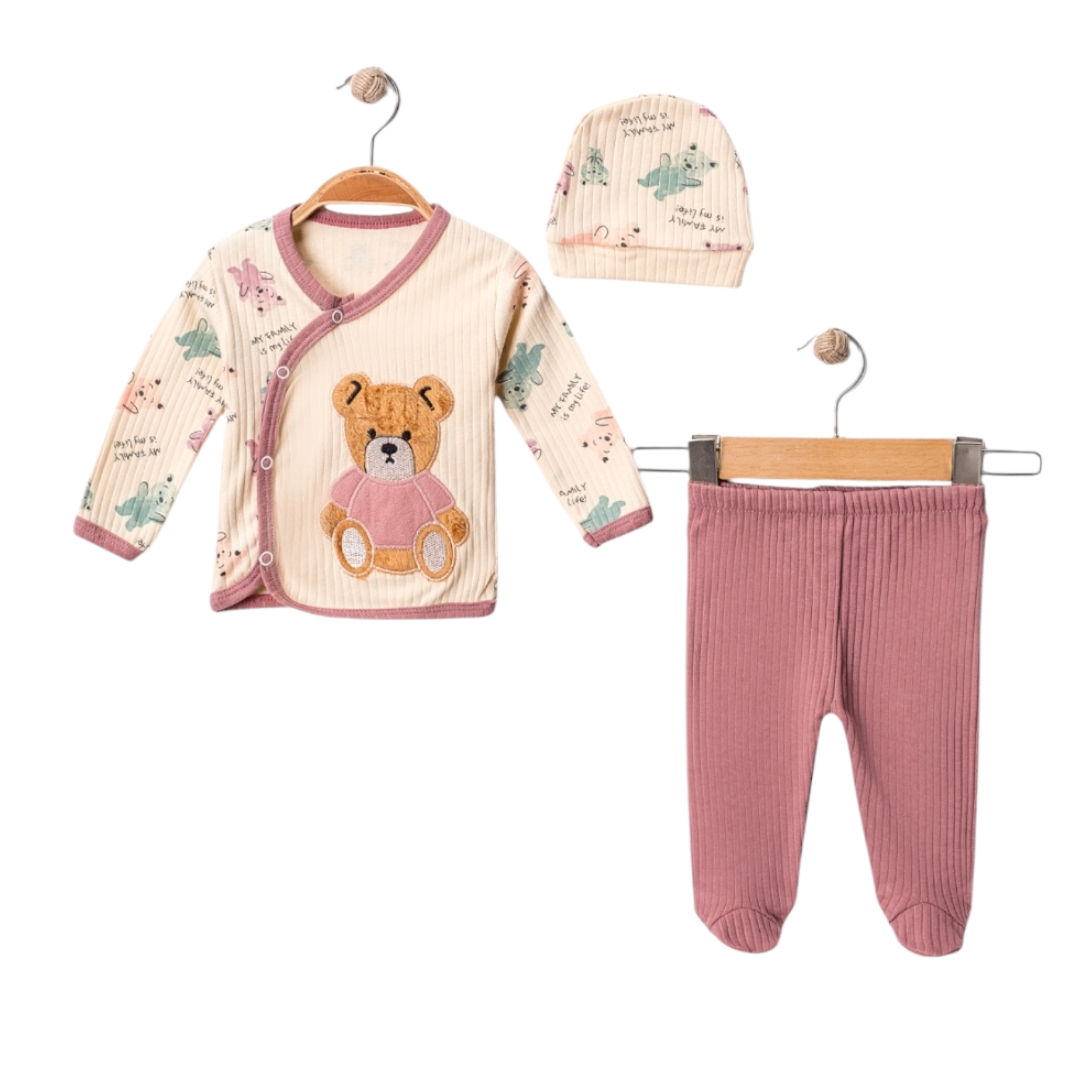 Set Neonata/ Bimba 3 pezzi in cotone Orsetto Rosa