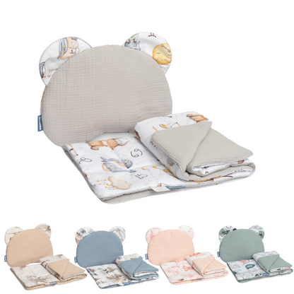 Set Cuscino e Copertina Iin Mussola per baby culla Vari Colori