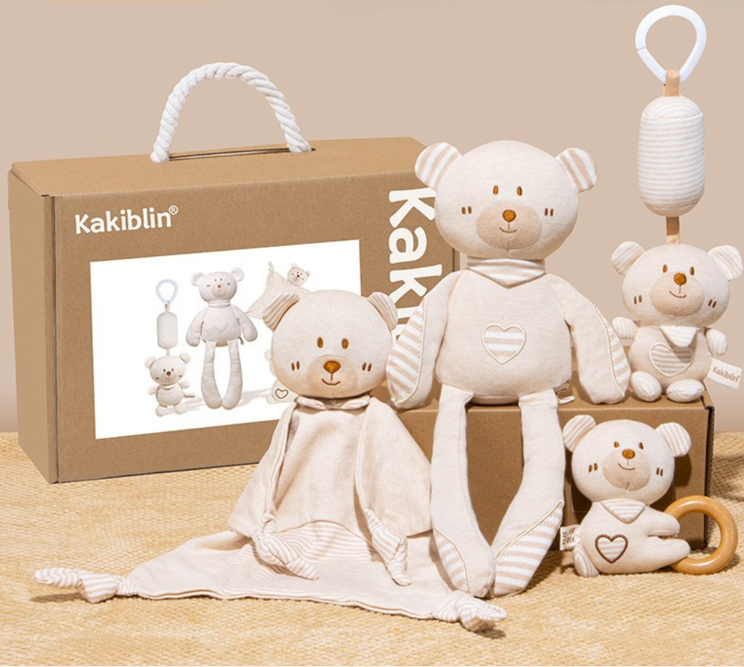 Set Regalo Neonato/a Neutro Orsetti Beige – Giochi e Peluche in Morbido Cotone