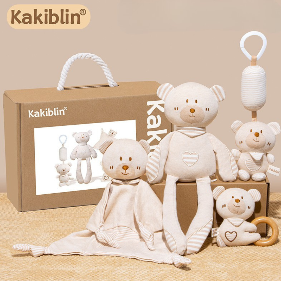 Set Regalo Neonato/a Neutro Orsetti Beige – Giochi e Peluche in Morbido Cotone