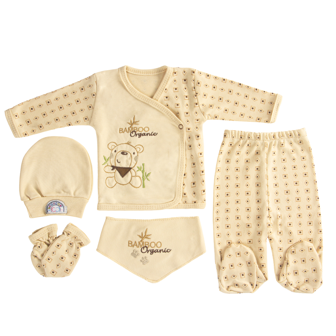 Set 5 pezzi Neutro Bimbo/ Bimba in cotone Beige Orsetto 0-3 mesi