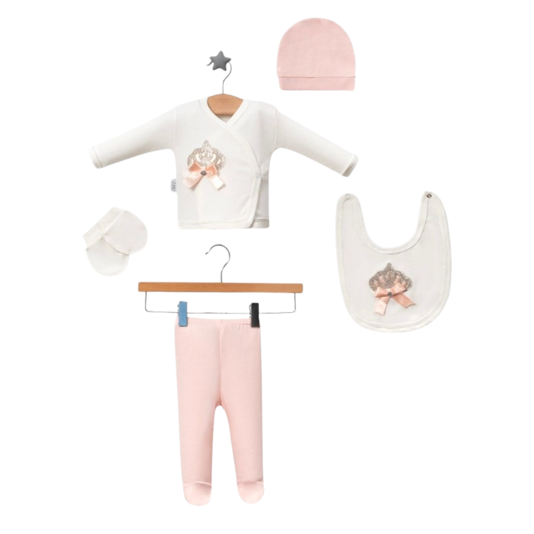 Set Nascita Cotone Neonata/ Bimba Principessa Corona Cotone– 5 Pezzi