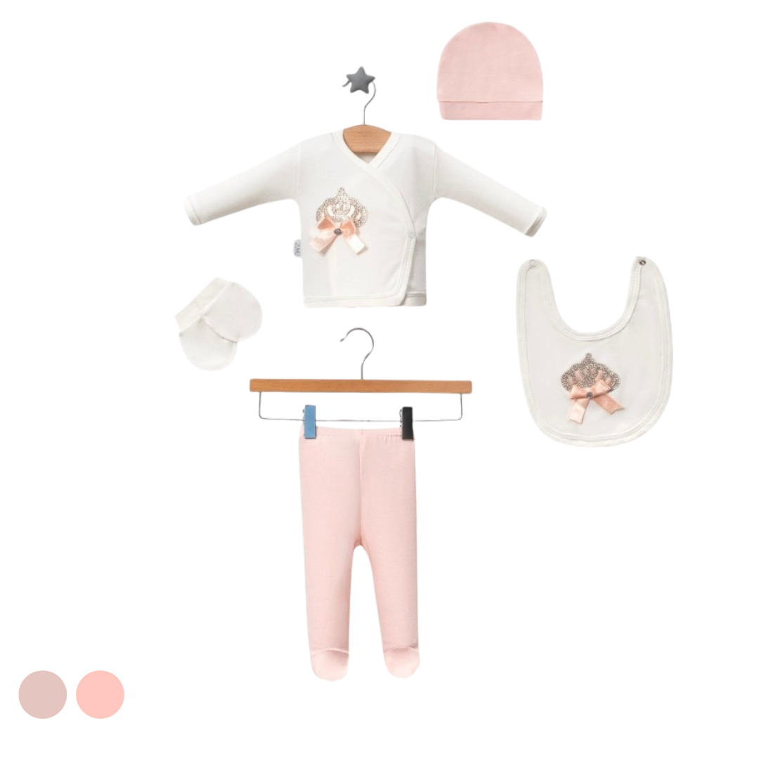 Set Nascita Cotone Neonata/ Bimba Principessa Corona Cotone– 5 Pezzi