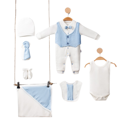 Set Corredino Coordinato Nascita Elegante per Neonato - 7 Pezzi Cotone