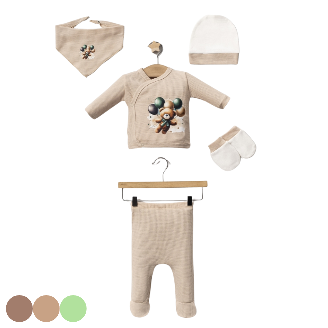 Set Nascita 5 Pezzi in Cotone – Stile Naturale e Raffinato Bimbo/ Bimba