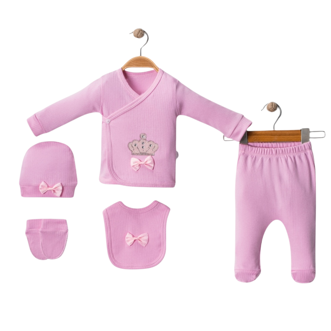 Set 5 pezzi Neonata/ Bimba  in cotone corona rosa 0-3  mesi