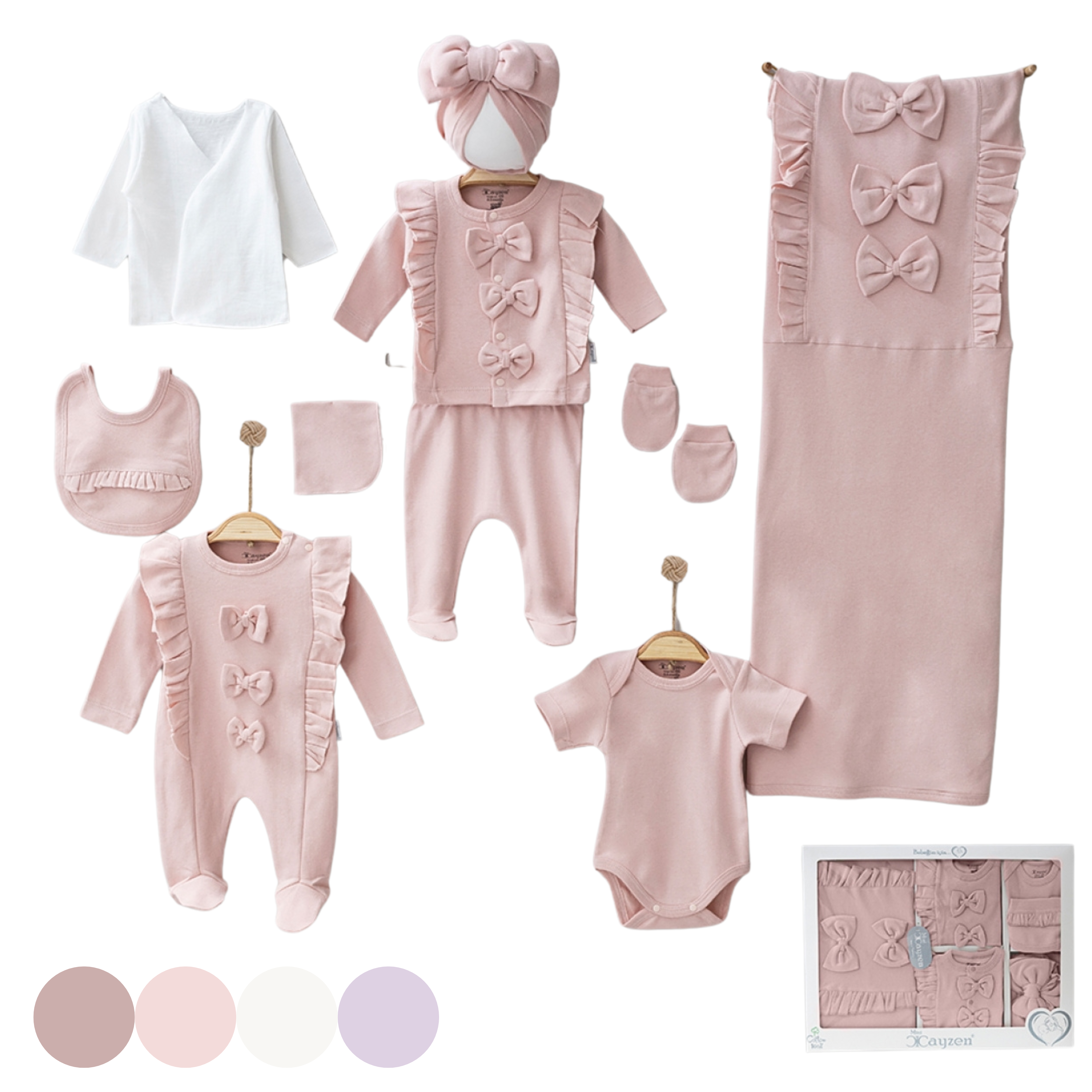 Conjunto de canastilla para bebé de 10 piezas de algodón rosa cálido 100% algodón 0-3 meses