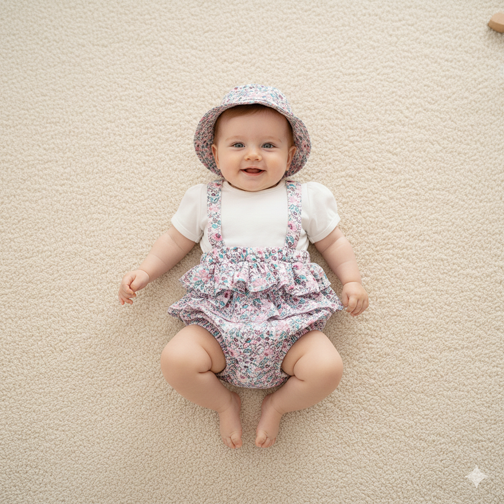 Pagliaccetto  Estivo Bimba con Bretelle e Cappellino