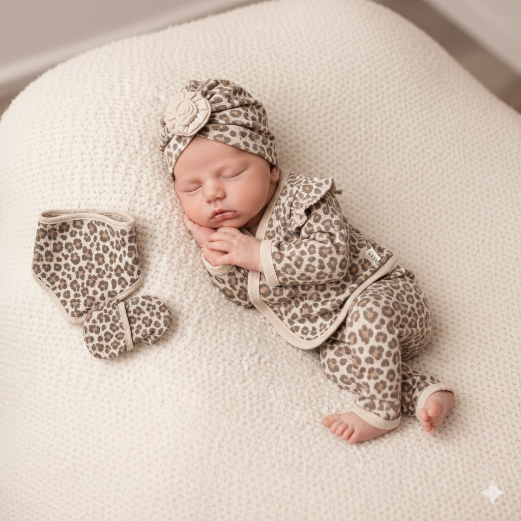 Set  Neonata/ Bimba Leopardato 100% cotone