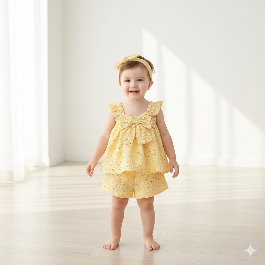 Completo Estivo Bimba Top e Shorts con Fiocco