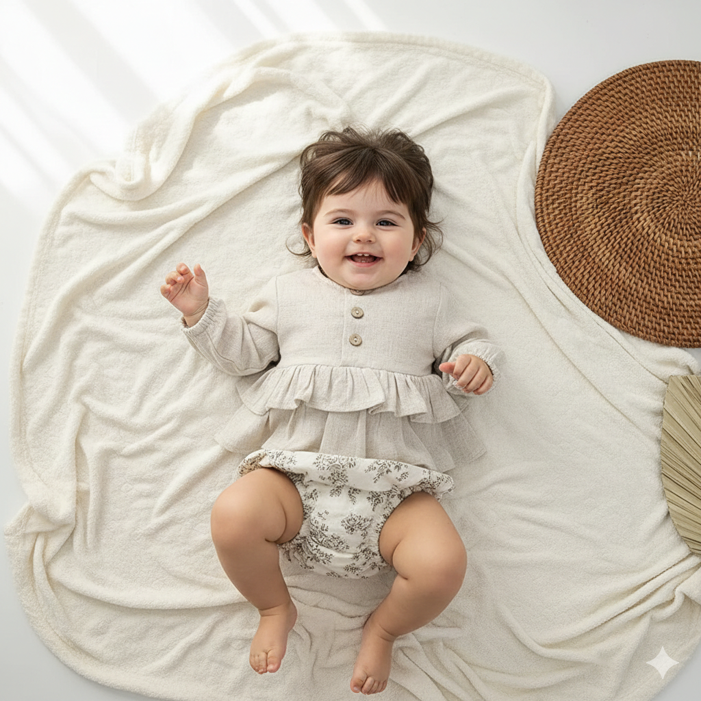 Completo bambina 2 pezzi   Blusa lino e culotte floreale