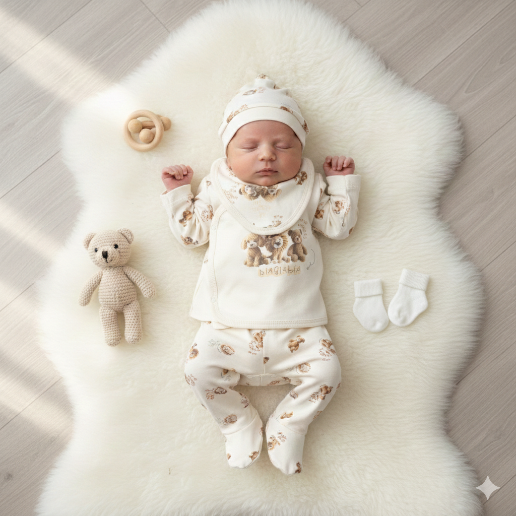 Set Nascita in Cotone Elegante Vari Colori Neonato/ Bimbo – 5 Pezzi