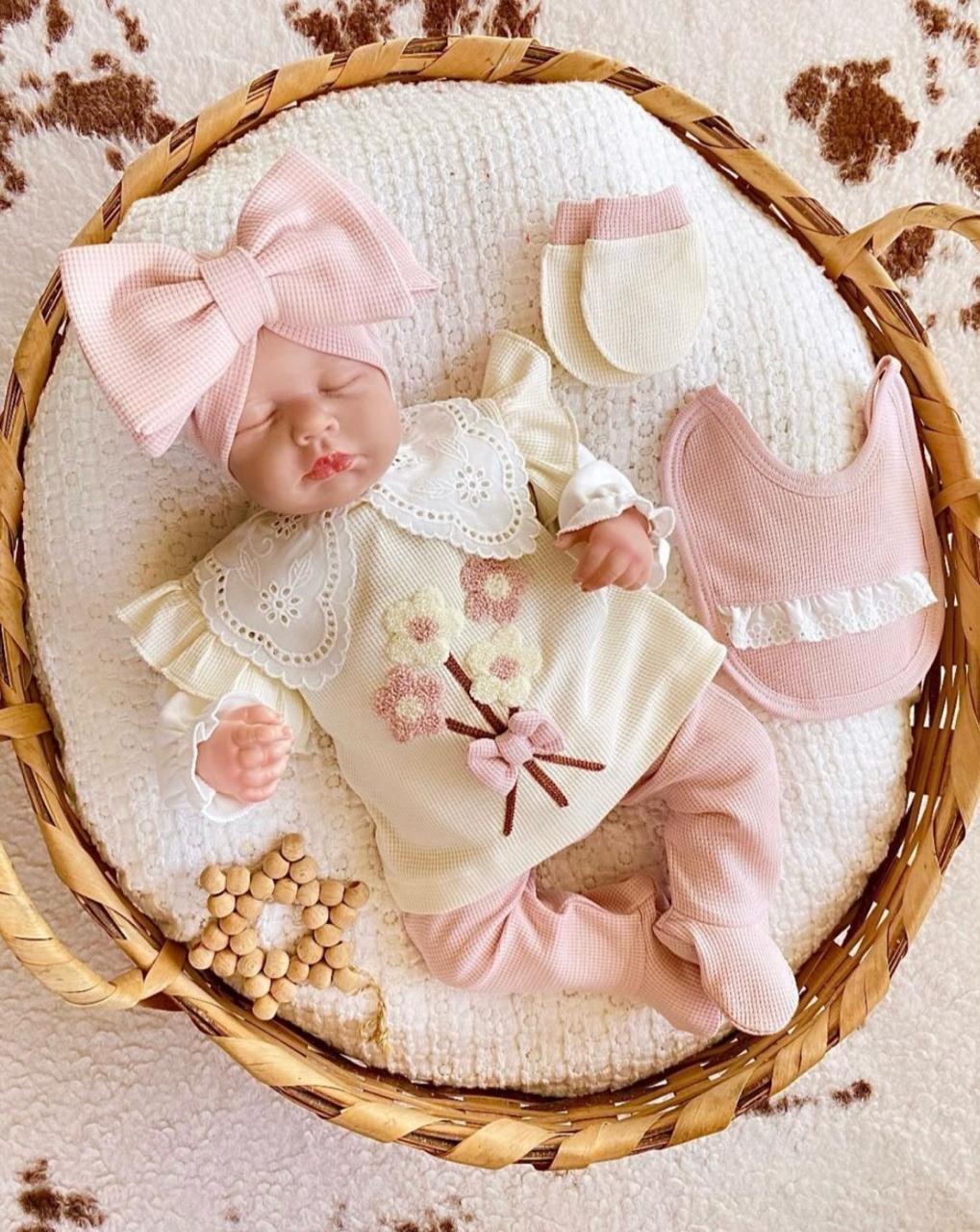 Set Caldo Cotone Vintage 5pz 0-3 mesi Bimba/ neonata rosa