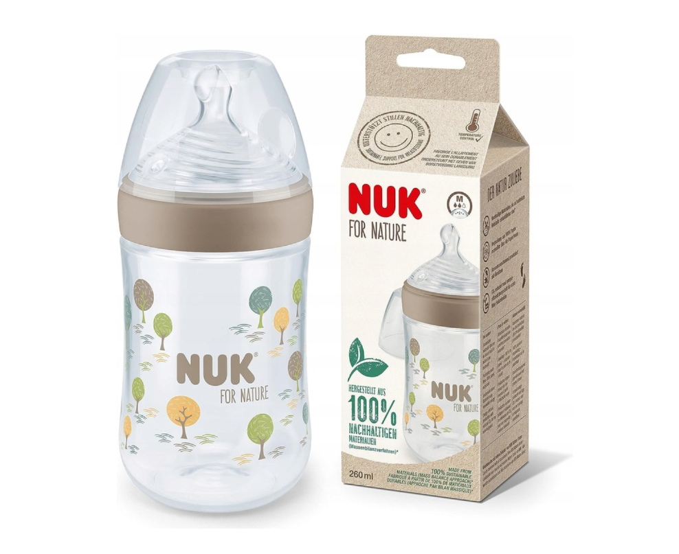 Biberon nuk 260ml beige natural sense con indicatore di temperatura  0+