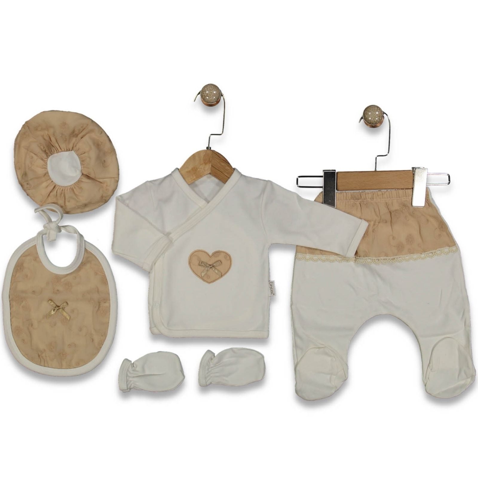 Set Neonata/Bimba 5 pezzi Nascita  Elegante con Dettagli in Pizzo Primavera/Estate