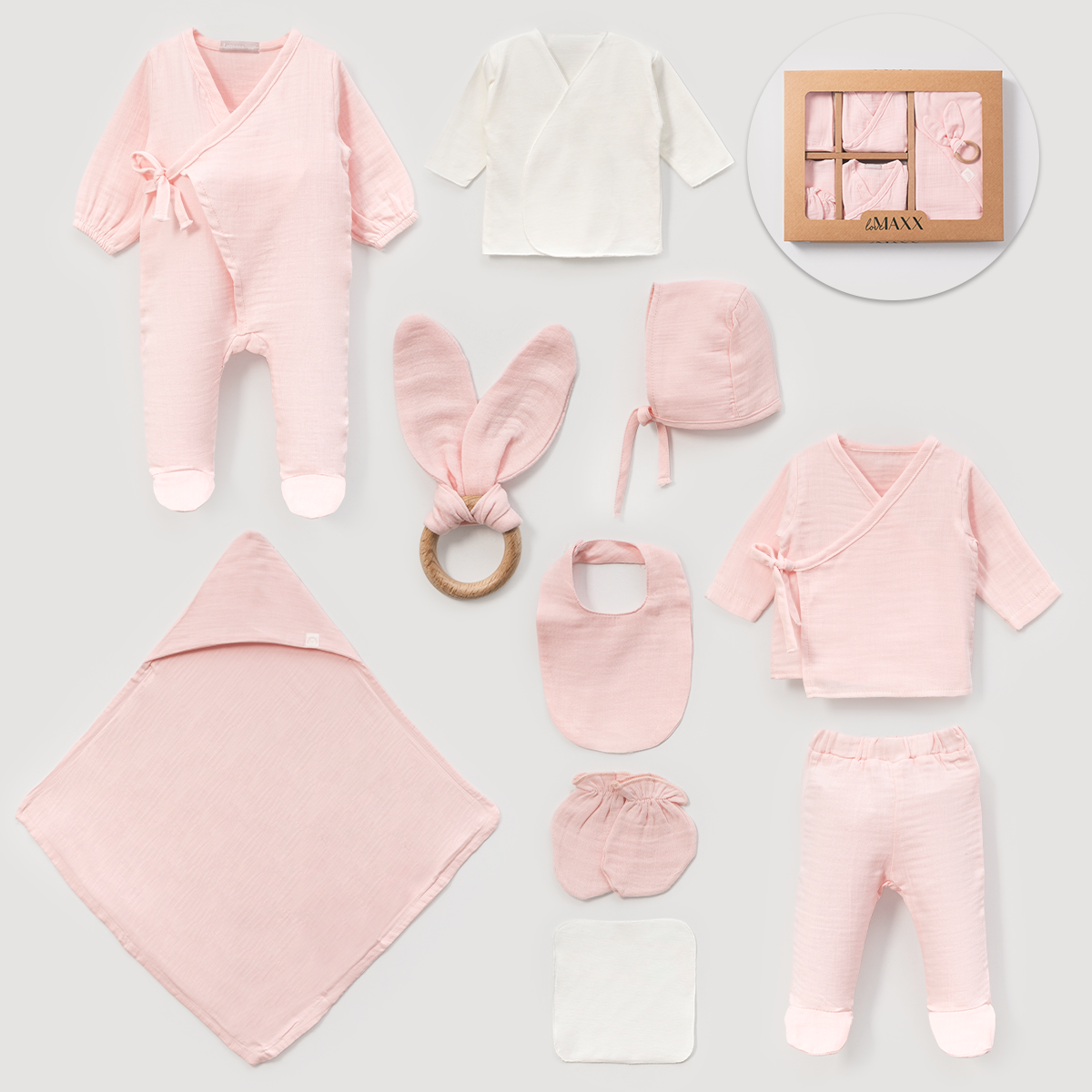 Corredino Neonato/ a 10 Pezzi in Mussola di Cotone